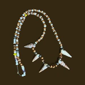 Natural Shell and Bead Pull Over Necklace Unisex Random Yellow Beads